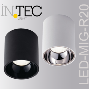 INTEC-MIG 20W-os Beltéri Mennyezeti Henger Formájú LED Lámpatest, 2000 Lumen - 3000/4000K - Fekete/Fehér Szín