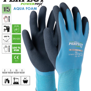 AQUA FOAM by STALCO PERFECT POWERMAX Vízálló Munkakesztyű Nylon Alapanyagból, Szellőztetett - Habosított Latex tenyér és ujjbevonat