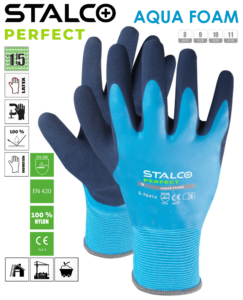 AQUA FOAM by STALCO PERFECT POWERMAX Vízálló Munkakesztyű Nylon Alapanyagból, Szellőztetett - Habosított Latex tenyér és ujjbevonat