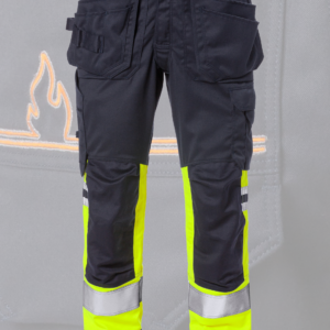 FRISTADS Lángálló, Jól Láthatósági Sztreccs Szakiparos Nadrág CL 1 2163 ATHF, High-Vis Sárga/ Matrózkék Szín