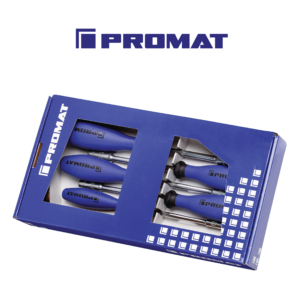 PROMAT 5 Részes Hatlapfejű Nyeles Dugókulcs Készlet, 5,5 / 7 / 8 / 10 / 13 mm - Többkomponensű Csúszásmentes Markolat - CrV - Króm felület