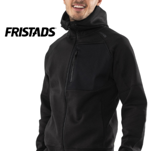 FRISTADS Kapucnis Cipzáras Pulóver 7831 GKI, Fekete és Sötét Matrózkék