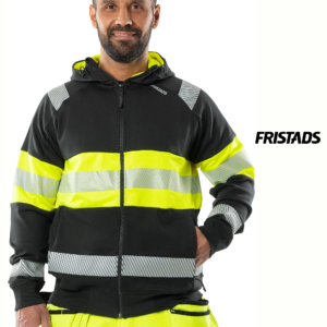FRISTADS High Vis Sztreccs Kapucnis Pulóver Class 1 7532 GKC, Cipzáras - Fekete Szín