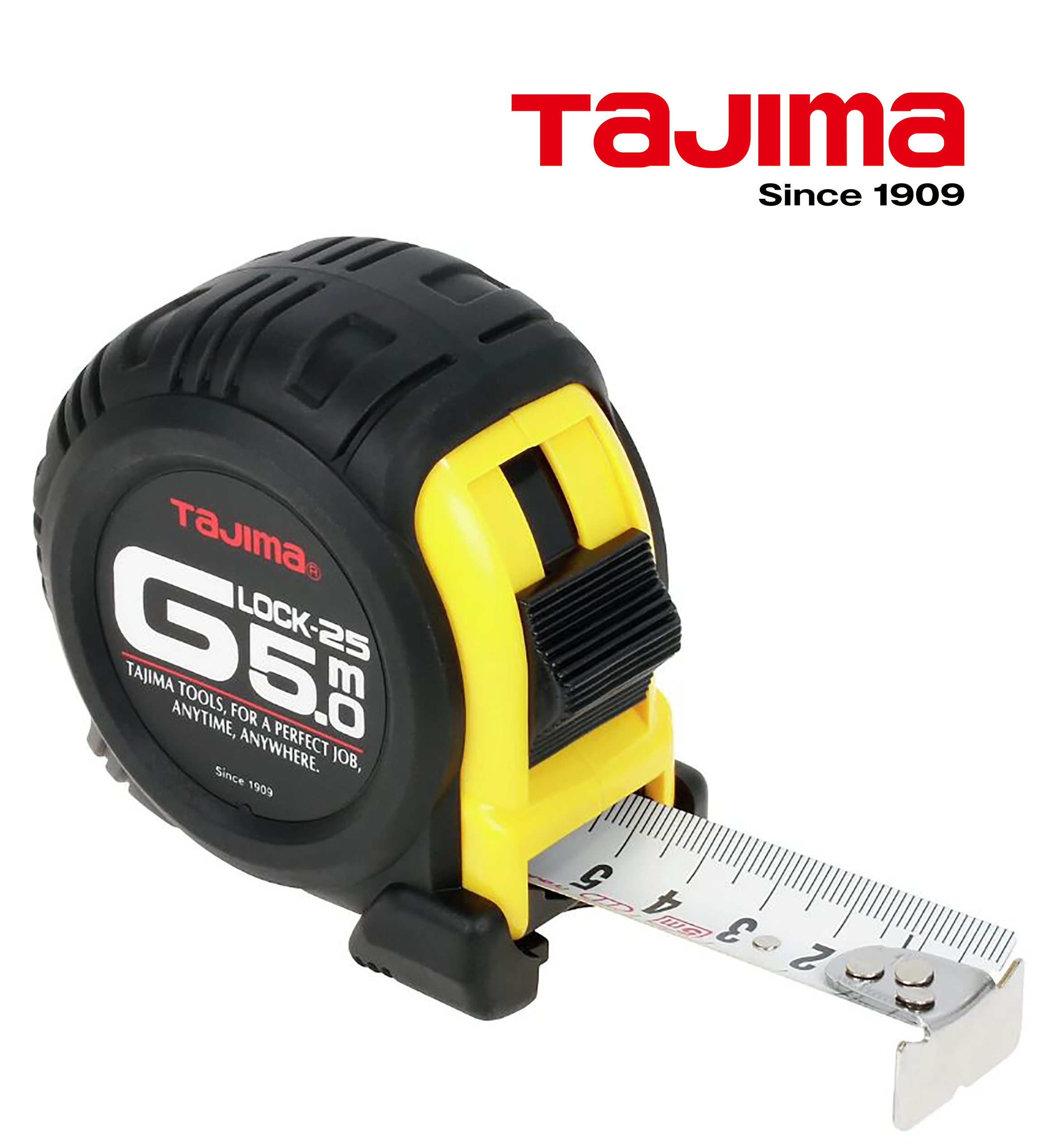 TAJIMA G-LOCK 5m/25mm Profi Mérőszalag Ütésálló Gumi borítással