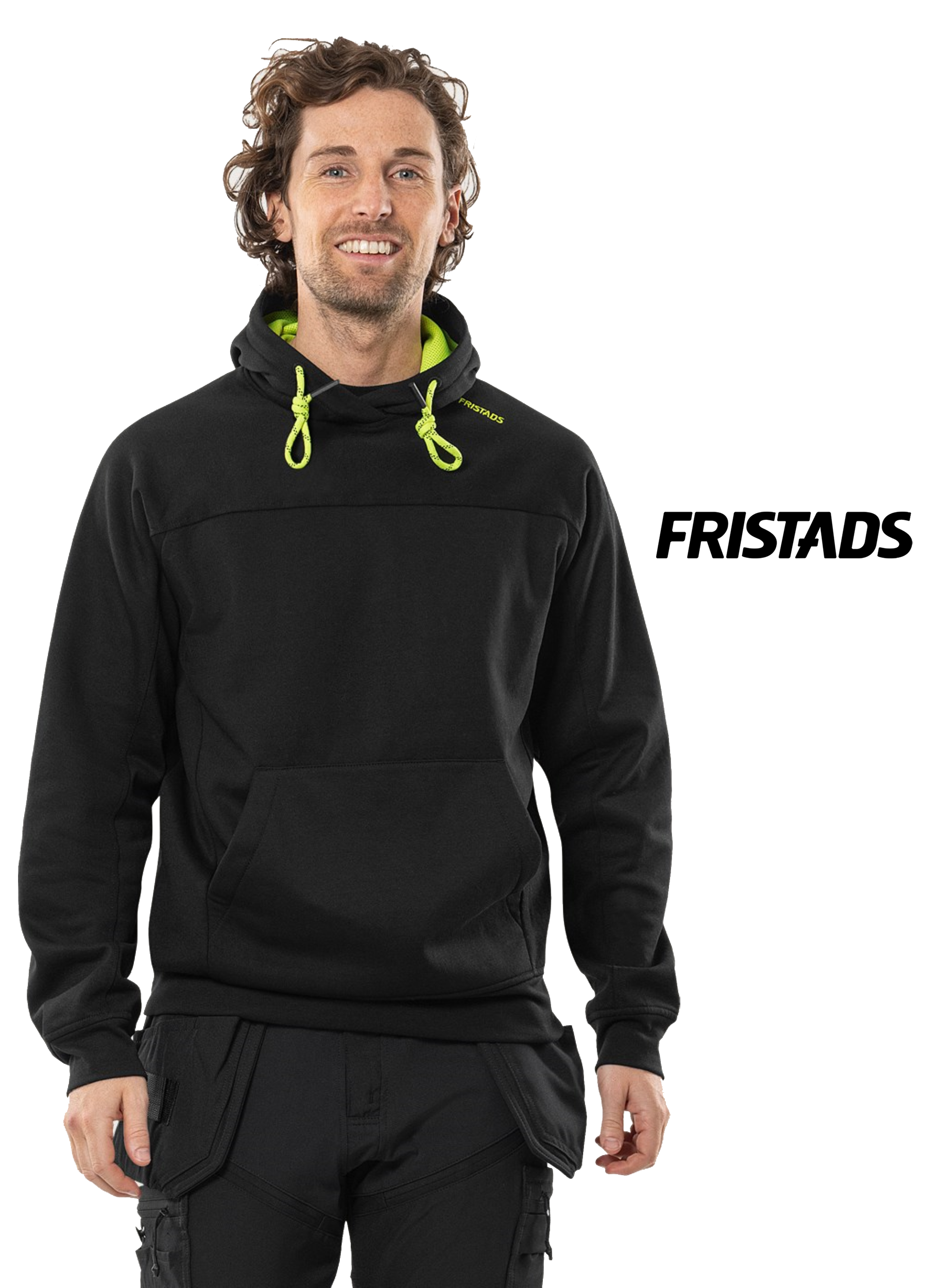 FRISTADS Kapucnis Pulóver 7551 GSM, Fekete és Sötét Matrózkék Szín - Kenguru Zseb